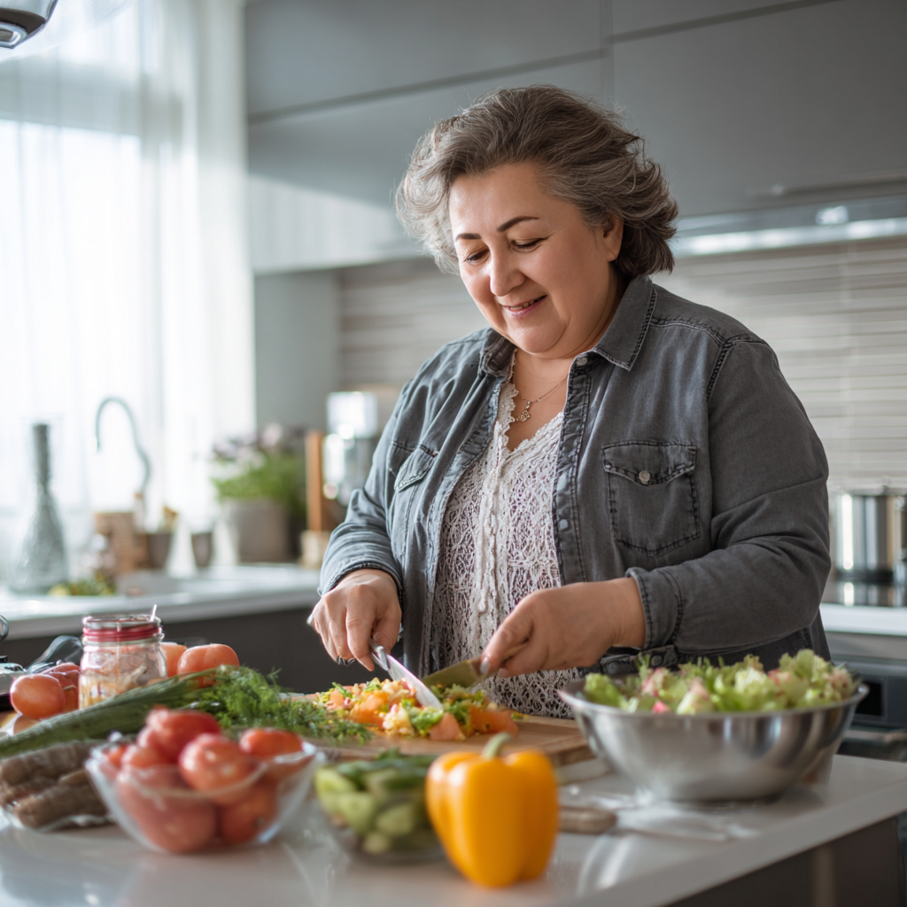 Group of happy Uzbek adults of different ages doing light fitness exercises in park